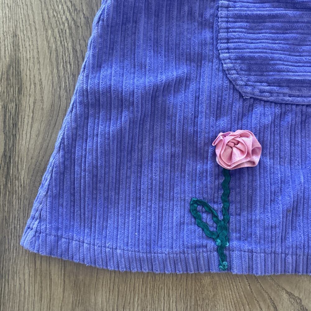 Vintage 3T Minnie Mouse Purple Corduroy Girls Romper Dress Flowers Pocket - Picture 7 of 15